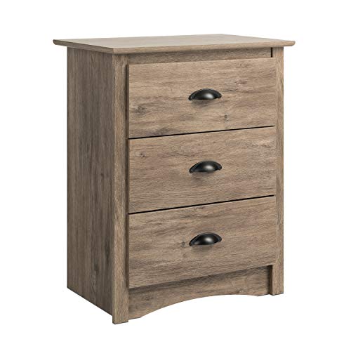 Image of Prepac Salt Spring Rustic Tall Nightstand Side Table with 3 Drawers, Farmhouse Tall 3-Drawer Bedside Table 16 inch D x 23 inch W x 29 inch H, Drifted Gray, DDC-2403