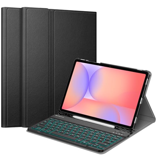 FINTIE Podświetlane etui na klawiaturę do tabletu Samsung Galaxy Tab S10 Lite/S10 FE/S9 FE 10,9" i S9 11", etui na klawiaturę z magnetyczną, zdejmowaną niemiecką klawiaturą Bluetooth, czarne