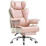 COMHOMA Big and Tall Office Chair, High Back Leather Gaming Chair with Footrest, Executive Ergonomic Office Chairs with Pocket Spring Lumbar Support and with Outward Fixed Soft Armrests