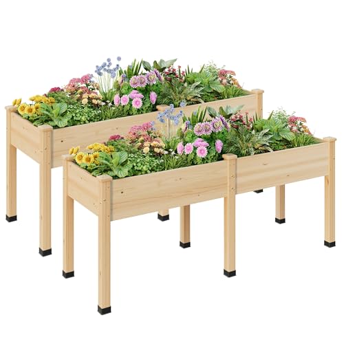 Image of Wood Raised Garden Bed, 72x24x30in Elevated Wooden Planter Box with Legs Standing Growing Bed for Backyard, Patio, Balcony with Bed Liner, 200 Pound Capacity 2PCS