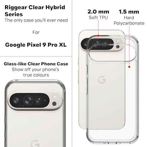 RIGGEAR Shockproof Clear Hybrid Armor Back Cover Case Compatible with Google Pixel 9 Pro XL (Transparent PC with TPU Bumper)