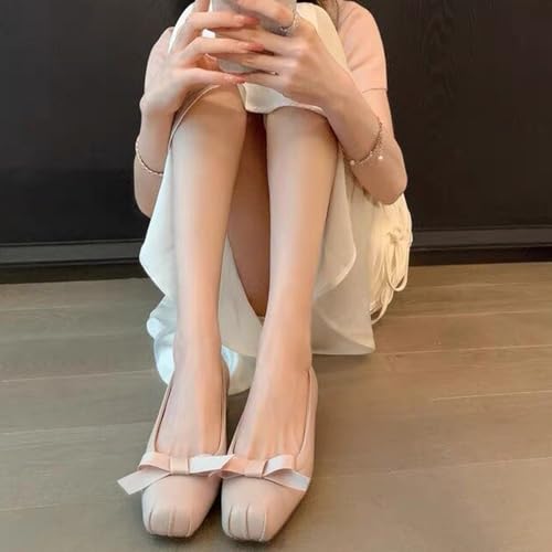 Women's Genuine Leather Bow Tie Low Chunky Block Heel Pumps Fashion Closed Square Toe Slingback Slip On Work Pumps Wedding Party Business Dress Shoes4