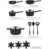 Oster Platinum Oxburg 14 Piece Forged Aluminum PFA Free Non-toxic Premium Ceramic Non Stick Interior Cookware & Kitchen Tools Set - Black w/Wood Handles