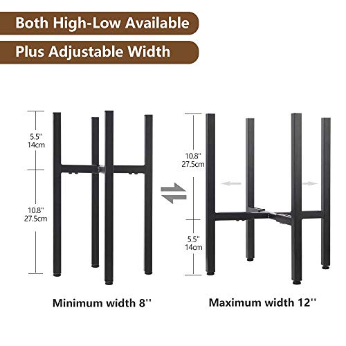 PHUNAYA 3 Pack Adjustable Plant Stands,Mid Century Metal Planter Stand Fit Width 8 10 12 Inch Pots,Free Tall & Low Plant Pot Holder,Modern|Black|Indoor|Outdoor|Set of 3|