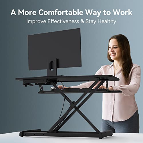 Standing Desk Converter - 35''Wide Stand Up Desk Converter For Dual Monitor & Laptop W/Keyboard Tray,Sit To Stand Ergonomic Height Adjustable Riser Converter Computer Workstation For Home Office,Black #TOP1