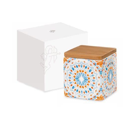Formoso Bombonera para boda, tarro de marihuana estilo marruecos de cerámica con tapa de bambú y caja 9 x 9 x 12 cm Art 29377