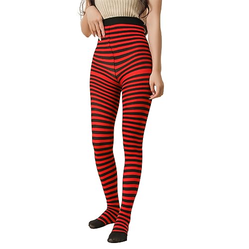 Women's Striped Tights Opaque Microfiber Stockings Nylon Footed Pantyhose