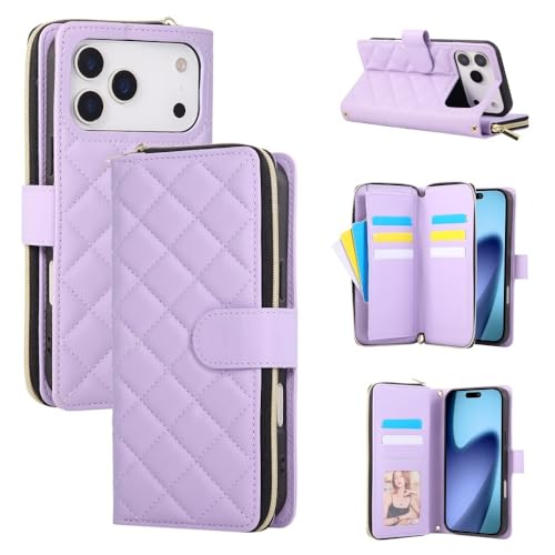 Étui portefeuille iPhone 12 Pro Max violet housse cuir fermeture éclair sangle amovible
