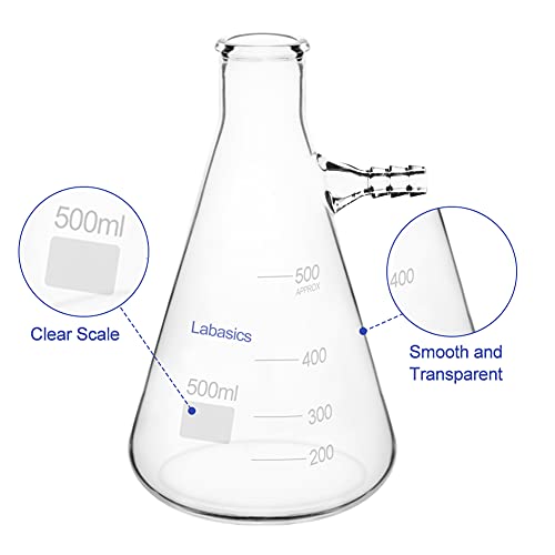 Labasics Glass 500 ml Filterung Fläschchen, Borosilikatglas Glass Filtering Flask, Fläschchen mit Tubulation, 500 ml