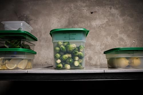 Image of Cambro Food Storage Container with Lid (Microwave Safe and BPA-Free) - 2 Pack - Classic Series Square with Green Lid - 4 QT (Quart) - Commercial Grade for Food Prep (Translucent)