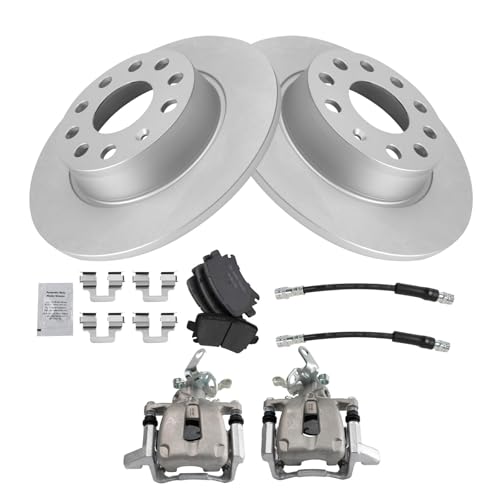 Image of TRQ Rear Brake Pad and Rotor Set Ceramic G Coated 272mm Rotors Calipers Hoses Compatible with 2010 Volkswagen Jetta To Chassis AJA048000