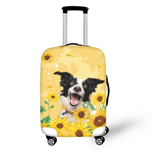 LNXSESN Funda Maleta Grande Perro Amarillo Flor Funda para Maletas Elástico Fundas Maletas de Viaje Lavable Protector de Equipaje con Cremallera Fundas para Maletas de Viaje para 29-32 Pulgadas
