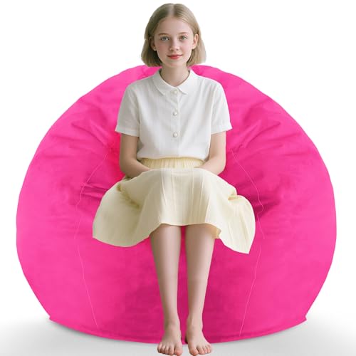 2FT Bean Bag Chair, Comfy Bean Bag Chairs with Memory Foam Filled, Fluffy Beanbag Sofa with Dutch Velvet Cover, Teardrop BeanBag Chairs for Living Room, Playroom - Pink