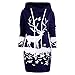 Produktbild Dorical Weihnachtskleider Festliche Kleider Damen Schicke Weihnachten Monochrom Rentier Gedruckt Mit Kapuze Kordelzug Mini Mode Kleid