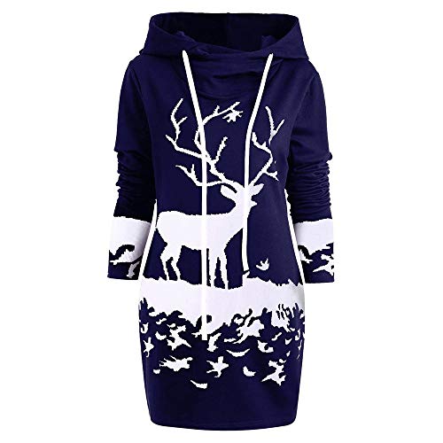 Preisvergleich Produktbild Dorical Weihnachtskleider Festliche Kleider Damen Schicke Weihnachten Monochrom Rentier Gedruckt Mit Kapuze Kordelzug Mini Mode Kleid