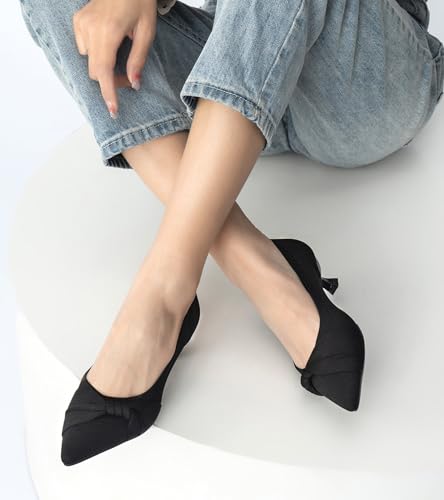 Kitten Heels for Women with Bow Pointed Toe Low Heels Closed Toe Comfortable Pumps Wedding Dress Shoes3