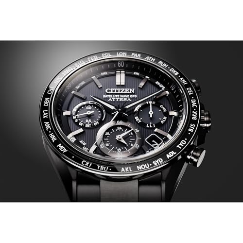 Image of CITIZEN Mens Eco-Drive Attesa Satellite Wave GPS Chronograph, Black Super Titanium with DLC Coated Case & Bracelet, Black Dial (Style: CC4055-65E)