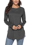 Newchoice Casual Tops for Women Side Split Classic Round Neck Fall Tunic Tshirts (L,Dark Grey)