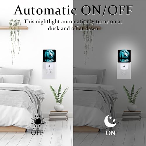 Image of Bigfoot and Alien Night Light, Plug-into Wall Moon Forest Nightlight Lamp with Dusk to Dawn Sensor, Led Lamp 0.5W Energy Efficient for Boys Girls Adults Home Decor