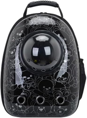 RoastMeこれは 大容量 ポータブル 透明なフロント開口部 軽量で持ち運びが簡単な屋外旅行 小型犬用スペースカプセル形状 明るく快適な猫用バッグを備えた サイドオープンの通常のペットバックパック猫用バッグです (ブラックボトム)