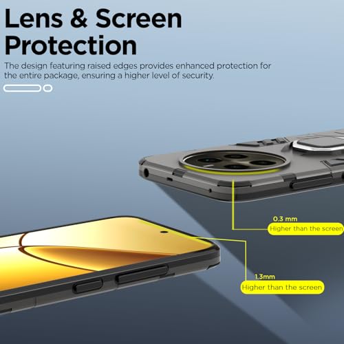 Image of Pikkme Polycarbonate D5 Tough Armor Back Cover|360 Protection Case|Ring Holder Stand Bumper Case for Realme 12 Plus 5G /P1 5G /Narzo 70 5G /70 Pro 5G(Black)