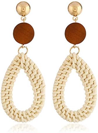 Rattan Earrings for women Summer Rattan Hoop Wicker Straw Earrings Handmade Beach Jewelry Woven Round Drop Dangle Earrings