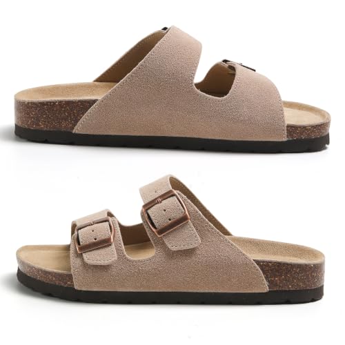 IIITHREE Cork Footbed Womens Sandals, Two Adjustable Strap with Bucklse Flat Slide Sandals, Arch Support Summer Sandals for Women - image 7