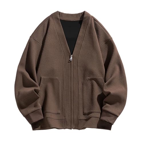 Men’S Side Zipper Half Height Loose Retro Style Turtleneck None Zipper Cardigan Sweater Long Sleeve Knitwear3