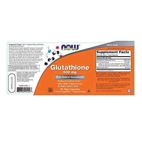 NOW Supplements, Glutathione 500 mg, With Milk Thistle Extract & Alpha Lipoic Acid, Free Radical Neutralizer*, 60 Veg… - Image 3