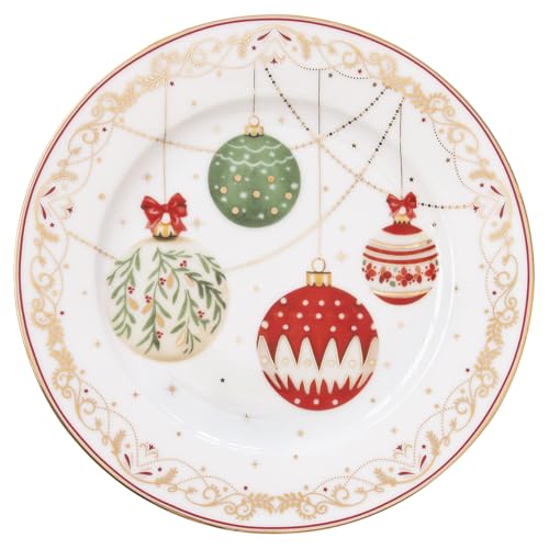 Set di piatti natalizi per 4 persone, 8 pezzi, in porcellana, servizio da tavola con 2 piatti piani e piatti da dessert, con motivo natalizio (piatti da dessert 4 pezzi)