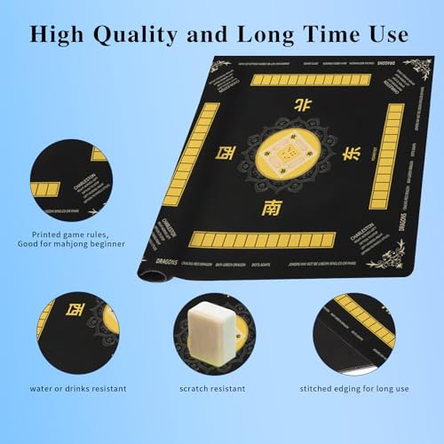 YOMEYOT Black Mahjong Mat 31.5x31.5 Inch Non-Slip and Noise Reduction Mah Jong Table Mat Dirt-Resistant with Carrying Bag for Mahjong Poker Card Board Games Dominoes (Black)