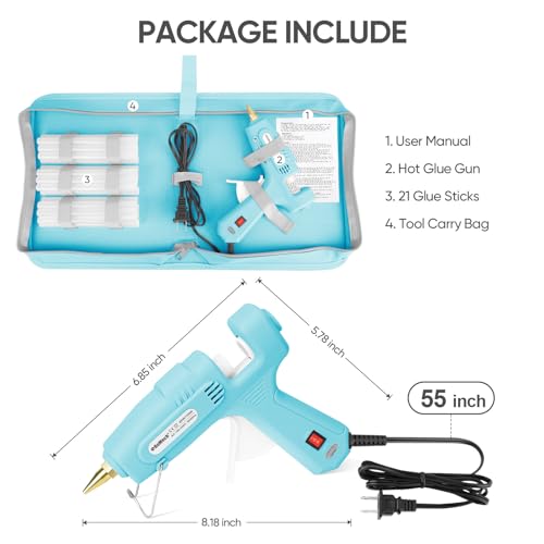 Image of ROMECH Full Size Hot Glue Gun with 60 /100W Dual Power and 21 Hot Glue Sticks (7 /16 inch), Fast Preheating Heavy Duty Industrial Gluegun with Storage Case for Crafting, DIY and Repairs (Cyan)