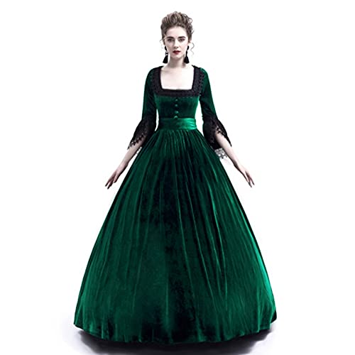 Robe médiévale pour femme - Robe maxi vintage - Épaules extérieures - Corset Swing - Manches évasées - Renaissance - Halloween - Carnaval - Cosplay - Robe de soirée, ZB vert., XL