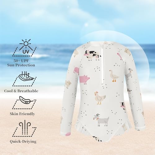 susiyo Farm Animals Girls Long Sleeve One Piece Swimsuits Rash Guard Bathing Suit UPF 50+ Zipper Girl Swimwear2