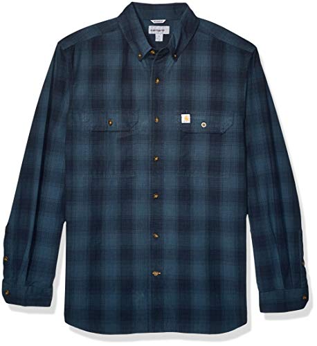 Carhartt Men's Fort Plaid Long Sleeve Shirt, Navy, X-Large