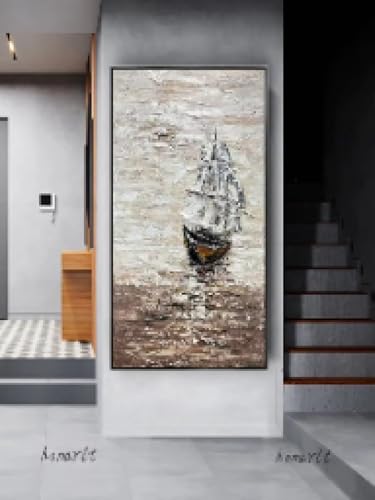 Tableau abstrait bateau voile fait main œuvre d'art unique pour maison chic