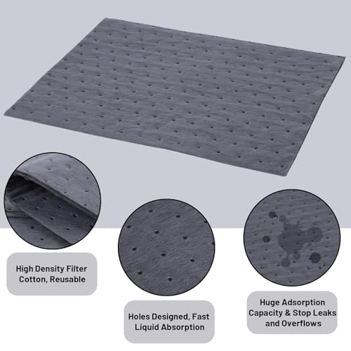 Image of E-SDS 100 Pcs Oil Absorbent Pads 13 inchx10 inch Heavy Duty Oil Spill Mat for Garage Workshop & Kitchen, Absorbing Oil, Grease, Coolant Fast (Gray)