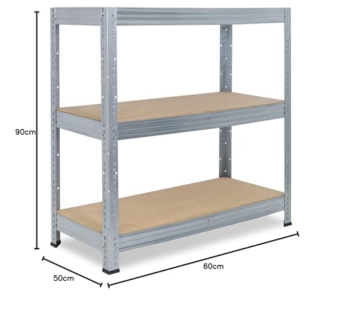 shelfplaza® 90x50x60cm Pro Estanteria galvanizada/Estanterias metalicas 3 baldas/Estanterías Fuertes Capacidad Carga 200kg / Estanteria de pie Resistente y Estante de Almacenamiento Garaje - imagen 2