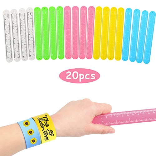 Foimas 20Pcs Ruler Slap Bracelets For Kids,Silicone Snap Bracelet Wristband For Boys Girls Party Favor Supply Classroom Prize #TOP2