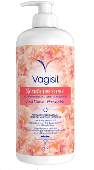 Vagisil Feminine Wash for Intimate Area Hygiene | Scentsitive Scents | pH Balanced and Gynecologist Tested | Peach Blossom | 500 mL with Pump