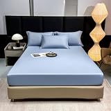 Hoisy Sábana Bajera Cama Matrimonio de Fibra Química, Color Sólido, 120 x 200 CM, Bajeras Azul