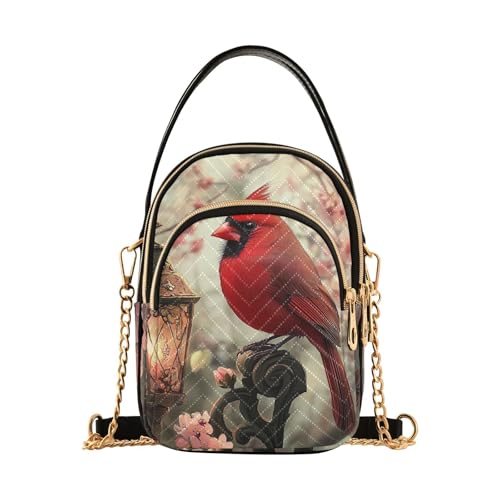 Red Bird Cardinal Pink Flowers Small Crossbody Bags for Women Adjustable Strap Purses Travel Handbags 20858545