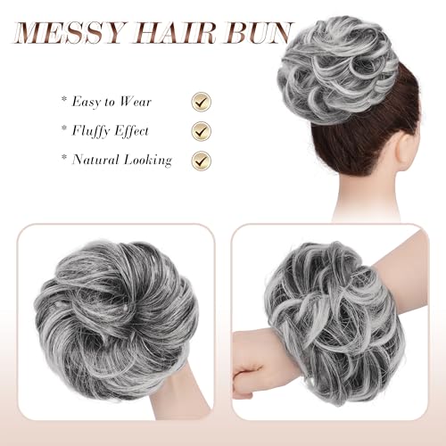 image for FESHFEN Messy Bun Hair Piece - Elastic Wavy Curly Hair Bun Scrunchies 
