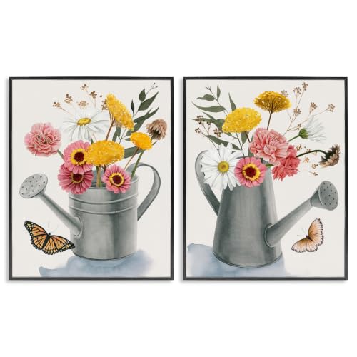 Country Garden Botanical Watering, 11 x 14 Inch Framed Giclée Print Set