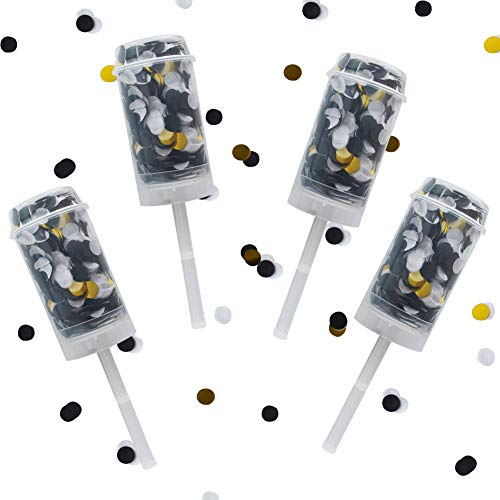 Toniful 4 Pack Push Pop Confetti Poppers Cannon, Birthday Confetti Poppers For Christmas Party Graduation Gender Reveal Baby Shower Anniversary New Year's Wedding Party Supplies Halloween(Black+White+Gold) #TOP1