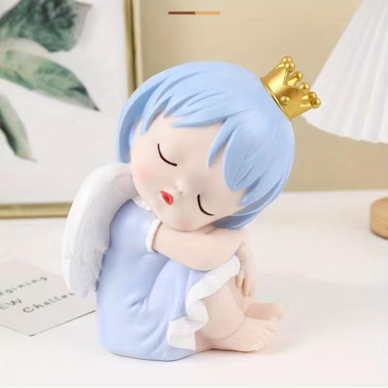 Image of Money Saving Bank with Coin Slot / /Creative Cartoon Design Money Bank / /Plastic Piggy Bank for Boys & Girls (Pack of 1) (Sleeping Angel - Blue)