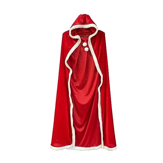 Cape De Noël avec Capuchon Adulte Femme en Velours Rouge Mère Noël Vêtement Costume De Coaplay Déguisement （70cm）