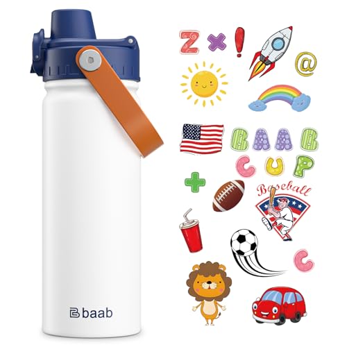 Image of baab 18oz Kids Insulated Water Bottle 18 /8 Stainless Steel Kids Cup 1 Pack | BPA-Free, DIY Stickers, Lockable Spout Lid, Leakproof & Spillproof, Easy to Clean & Carry, Gift for Boy Girl Youth School