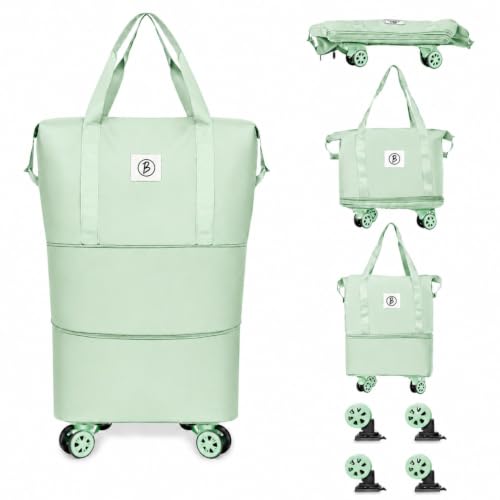 Image of Btag Travel Duffle Bag with Wheels | Convertible Handbag,Trolley & Shoulder Luggage for Clothes | Space-Saving Foldable Travel Companion |Expandable & Waterproof Traveling Bag for Unisex (Fruit Green)