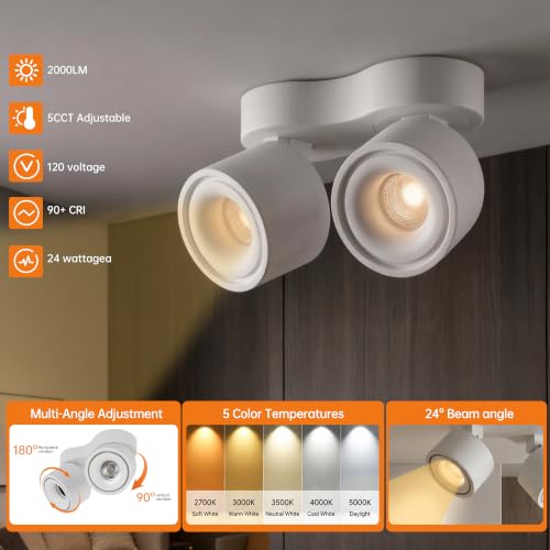 Image of 5CCT LED Ceiling Spotlight Modern Surface Mount Ceiling Light | Dimmable,5CCT /2700K-5000K,Flush Mount Ceiling Lights Fixture,Kitchens,Bedrooms,Living Rooms,Hospitality,Hallways,and Foyers